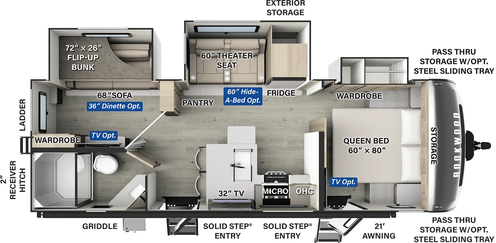 Rockwood Ultra Lite Travel Trailers 2616BH Floorplan